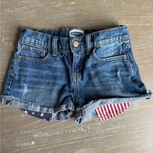 Old Navy Girls Denim Shorts – Size 8 – Patriotic Flag Cuff – Distressed